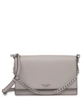 Kate Spade Light Gray Leather Cameron Crossbody with Chain Strap